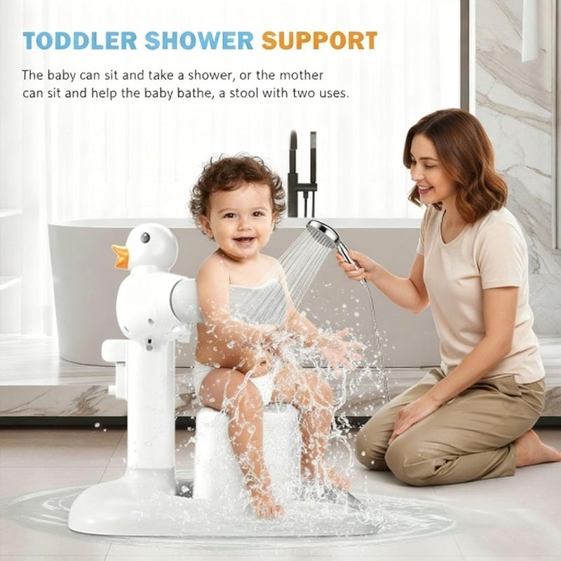 Beauenty Baby Shower Stand Support with Adjustable Height and Anti-Slip Base - Huggable Duck Bath Support for Infants & Toddlers (Ash Gray) - Image 5